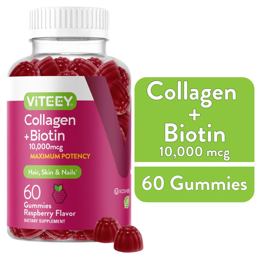Collagen and Biotin Gummies, Hair Skin and Nails, Raspberry Flavor, 60 Count, 1 Pack