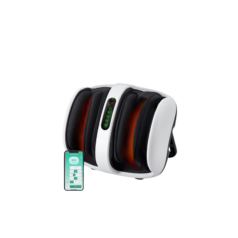 Shiatsu foot massager with soothing heat, deep kneading therapy, and air compression