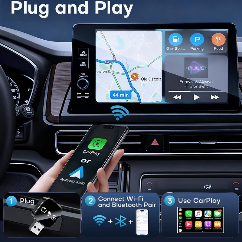 【Yurnlv】2026 Wireless Carplay Adapter for Iphone/Android - Fastconnection,No Latency,Hands-Free Call Wireless Adapter Electronic Charger Carplay Dongle，Cars Accessories Wired to Wireless Carplay Adapter