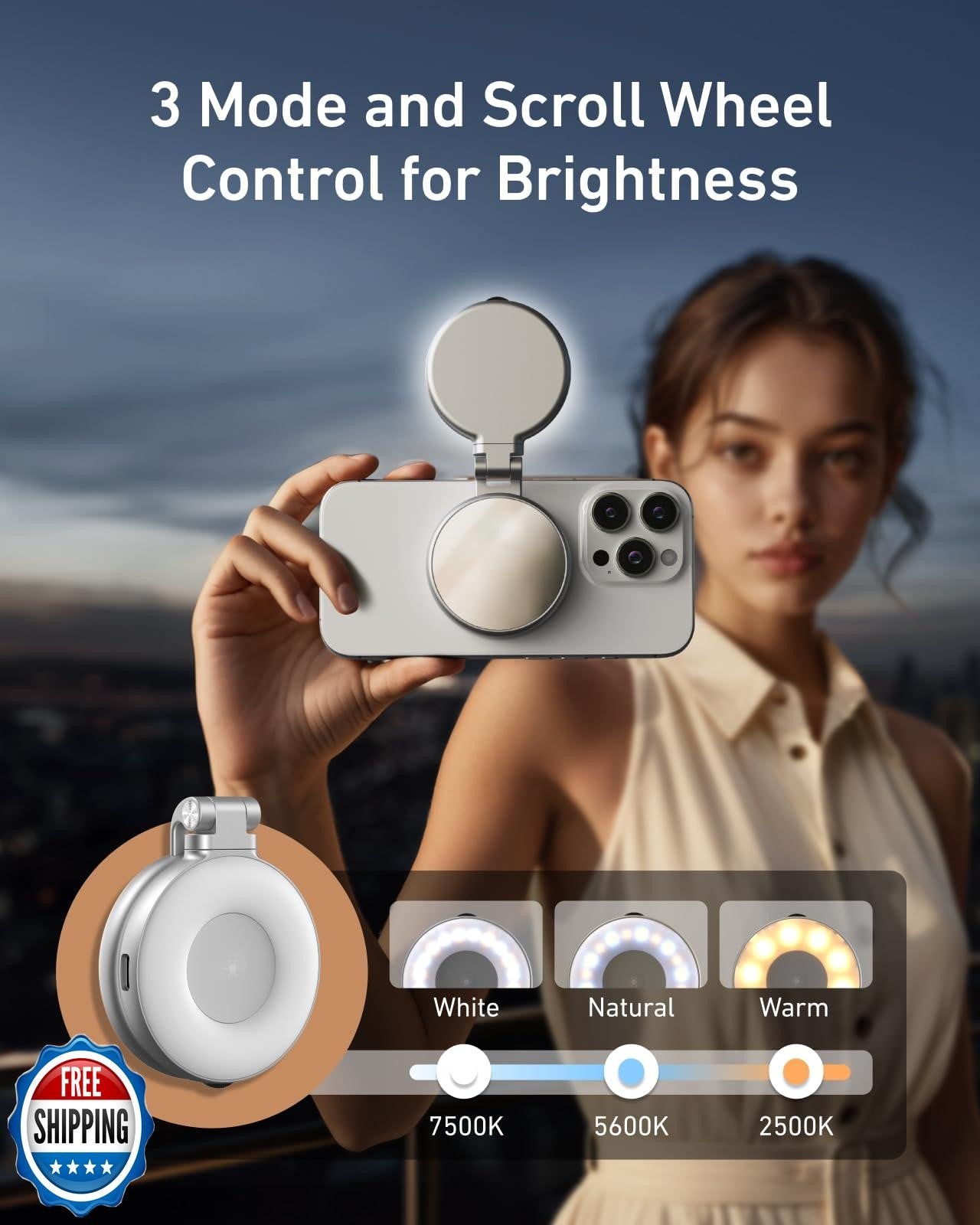 TELESIN C03 Magnetic Selfie Light, Phone Light Compatible with Iphone Magsafe