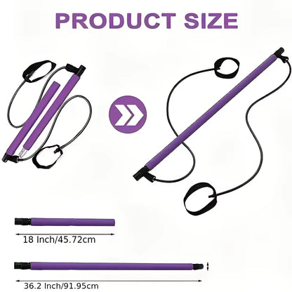 Portable Yoga Pilates Bar Stick with Resistance Band Muscle Toning Fitness Stretching Sports Body Workout Exercise Tension Rope