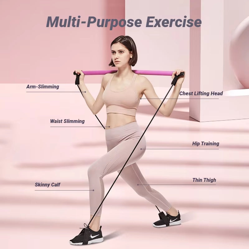 Portable Yoga Pilates Bar Stick with Resistance Band Muscle Toning Fitness Stretching Sports Body Workout Exercise Tension Rope