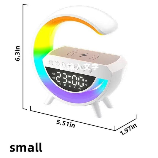 Multifunctional Atmosphere Night Light with Bluetooth Speaker Alarm Clock & Wireless Charger for Bedroom Bedside Speaker Ideal for Students Men