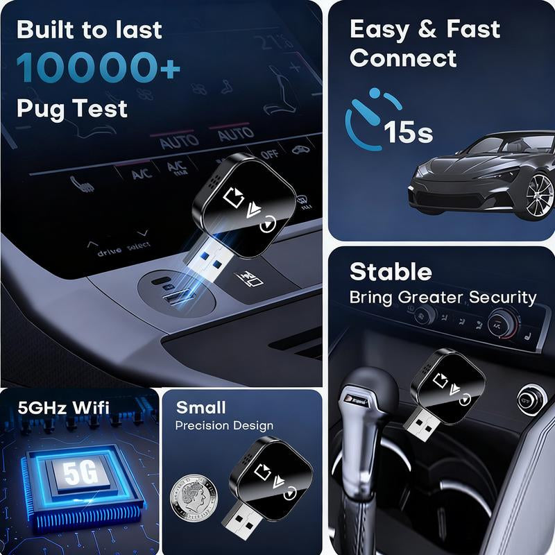 【Yurnlv】2026 Wireless Carplay Adapter for Iphone/Android - Fastconnection,No Latency,Hands-Free Call Wireless Adapter Electronic Charger Carplay Dongle，Cars Accessories Wired to Wireless Carplay Adapter