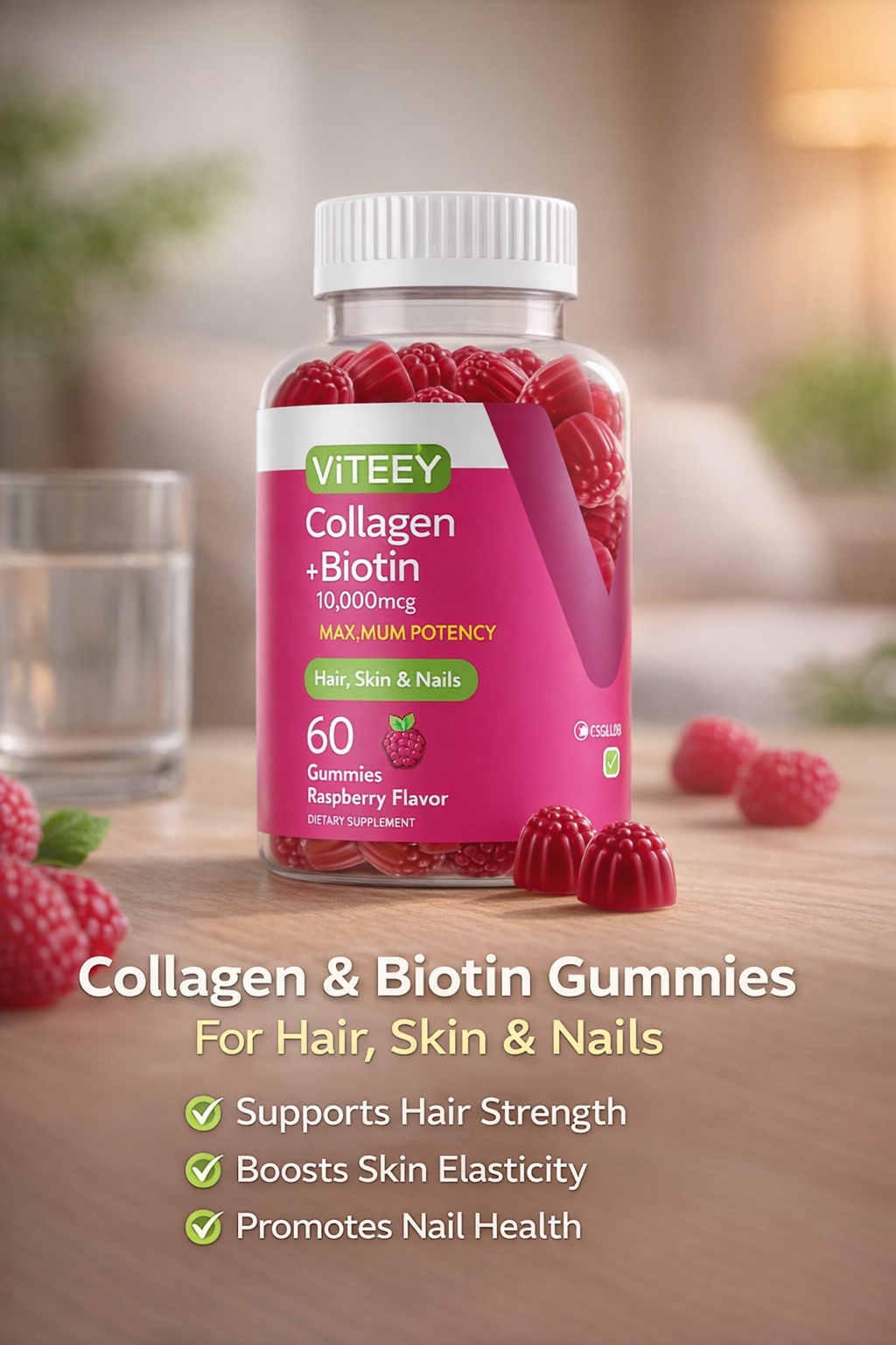 Collagen and biotin gummies for hair, skin and nails