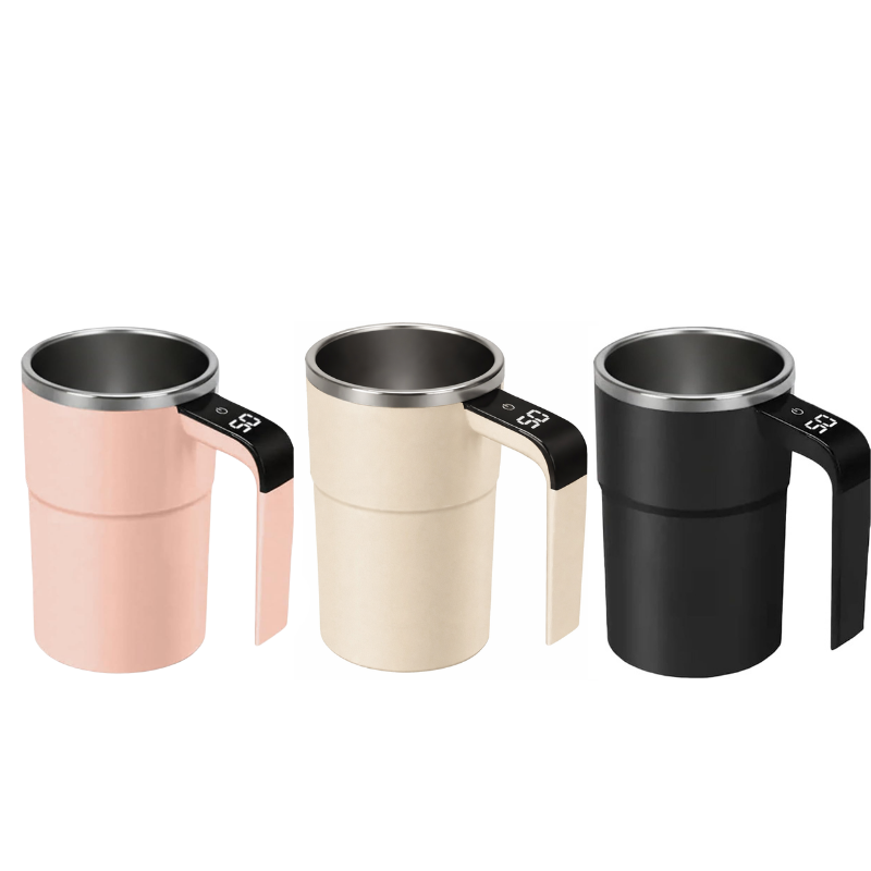 Intelligent coffee cup with lid, auto stirring & temperature display