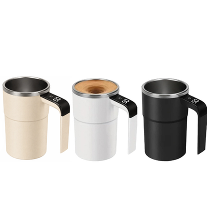 Intelligent coffee cup with lid, auto stirring & temperature display