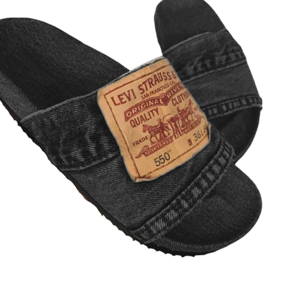 Denim Women's Cool Round Head Flat Slides Blue/Black