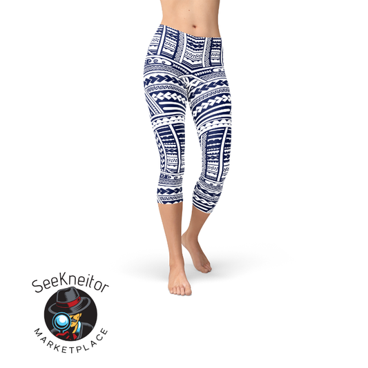 Polynesian Maori Tattoo Capri Leggings