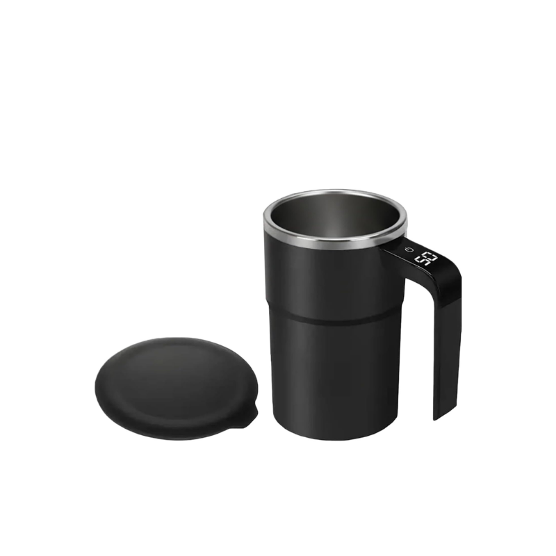 Intelligent coffee cup with lid, auto stirring & temperature display