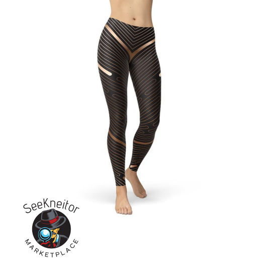 Womens Striped Lines Sports Brown Leggings
