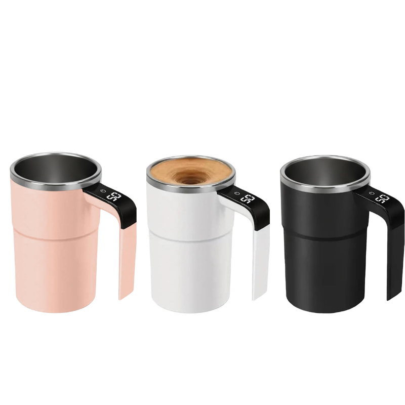 Intelligent coffee cup with lid, auto stirring & temperature display
