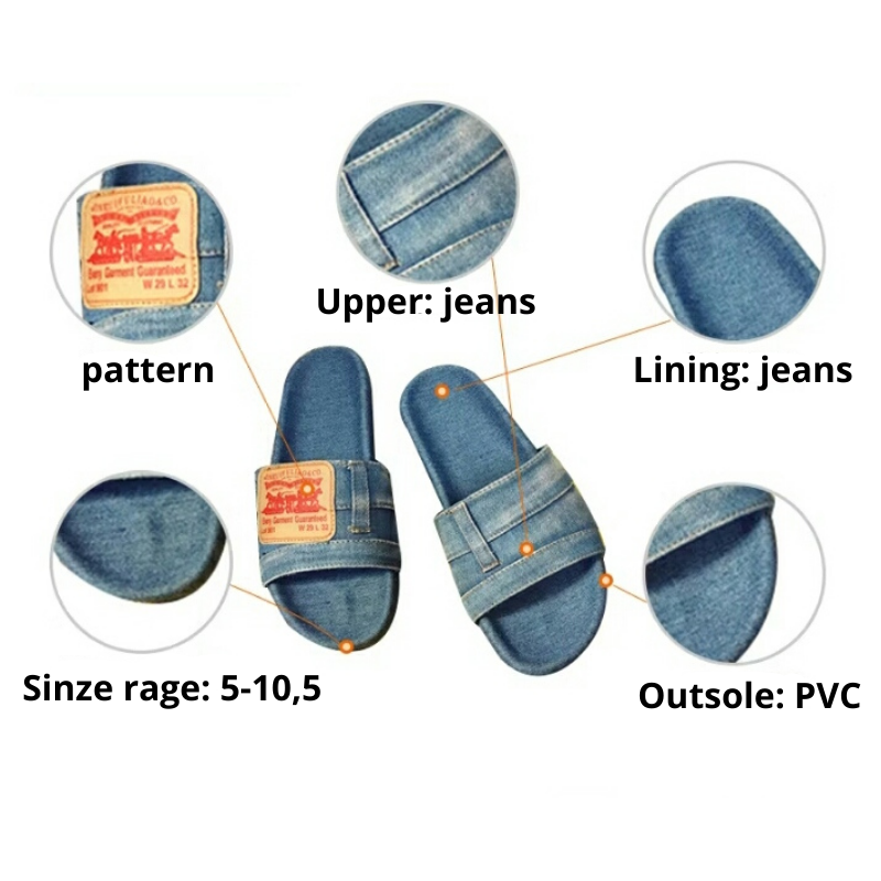 Denim Women's Cool Round Head Flat Slides Blue/Black