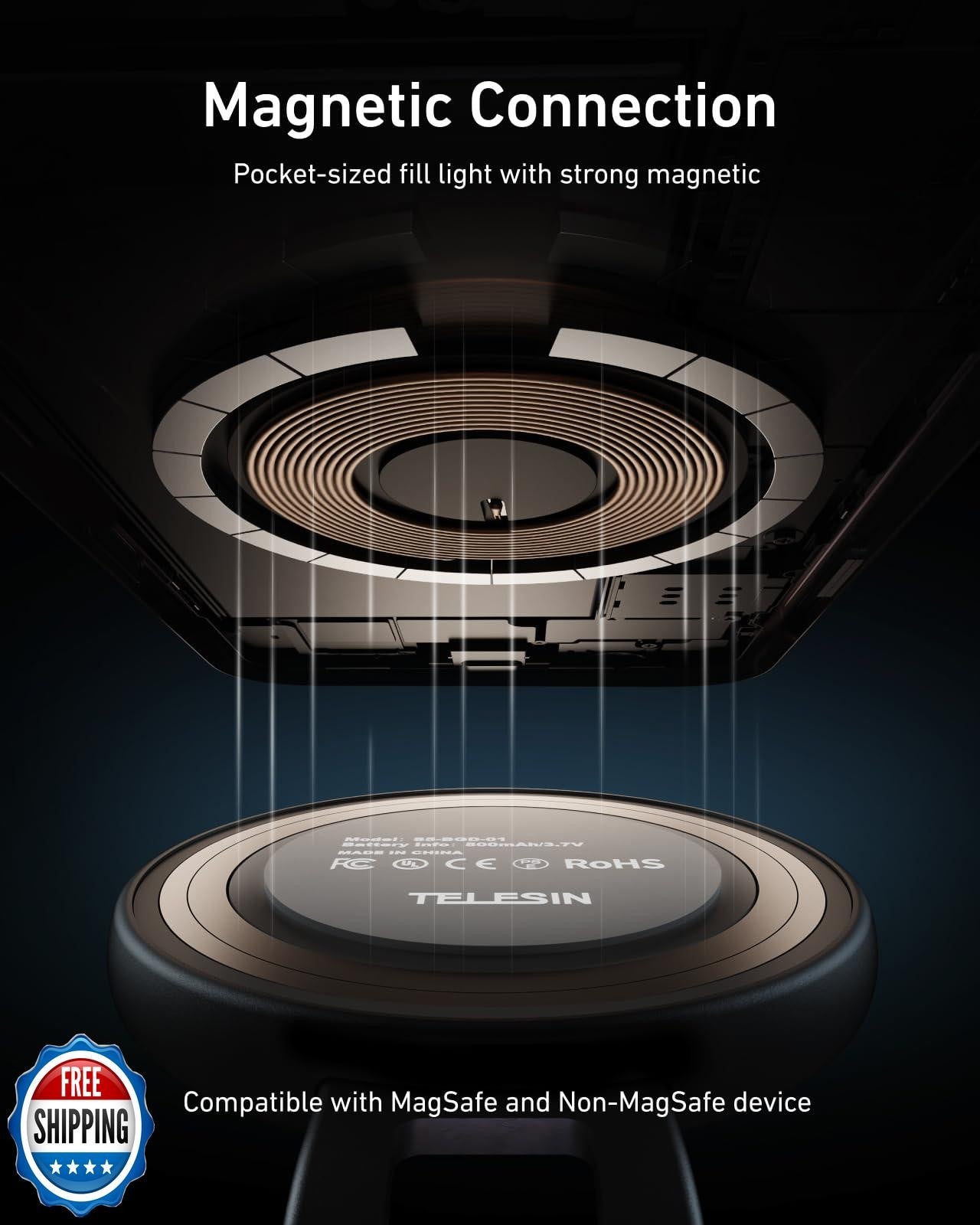 TELESIN C03 Magnetic Selfie Light, Phone Light Compatible with Iphone Magsafe