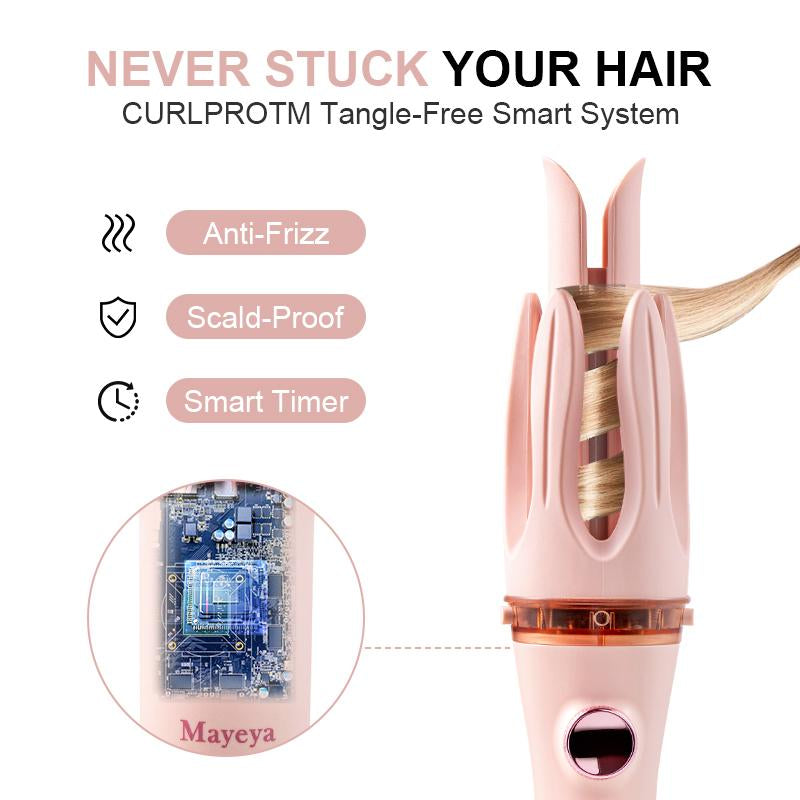 Mayeya Automatic Curling & Straightening Iron - Pink Multifunctional Styler with Dual Swivel & Anti-Iron Feature - Heat Free Hair Waver for Natural Waves - Travel Friendly Lazy Curling Tool