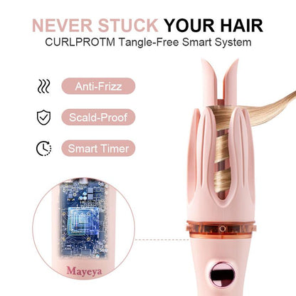 Mayeya Automatic Curling & Straightening Iron - Pink Multifunctional Styler with Dual Swivel & Anti-Iron Feature - Heat Free Hair Waver for Natural Waves - Travel Friendly Lazy Curling Tool