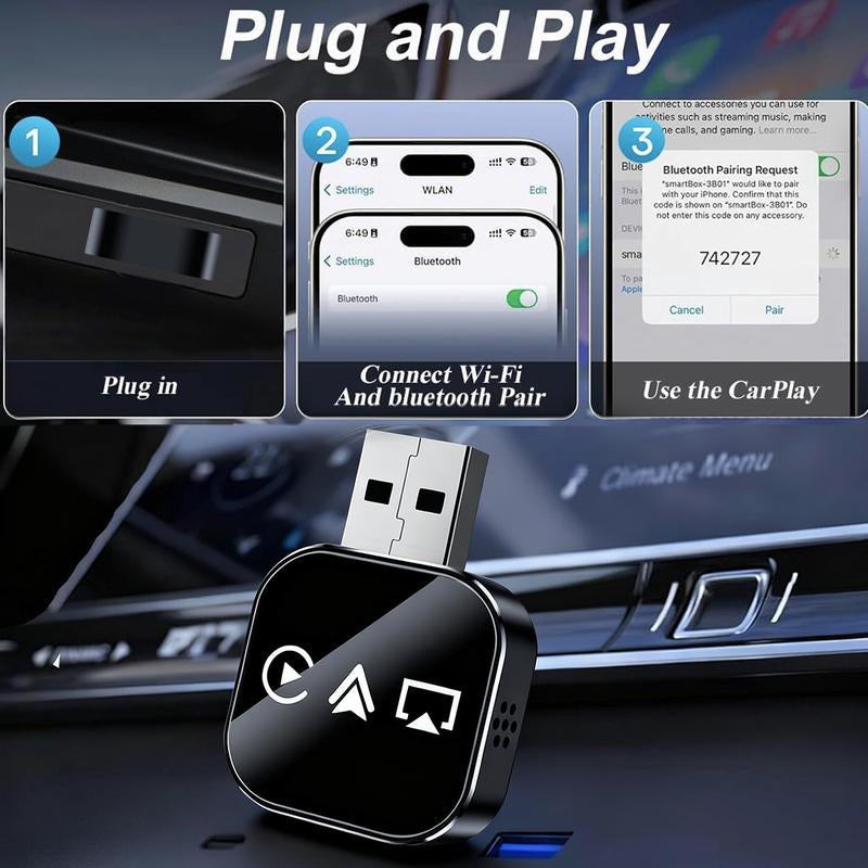 【Yurnlv】2026 Wireless Carplay Adapter for Iphone/Android - Fastconnection,No Latency,Hands-Free Call Wireless Adapter Electronic Charger Carplay Dongle，Cars Accessories Wired to Wireless Carplay Adapter