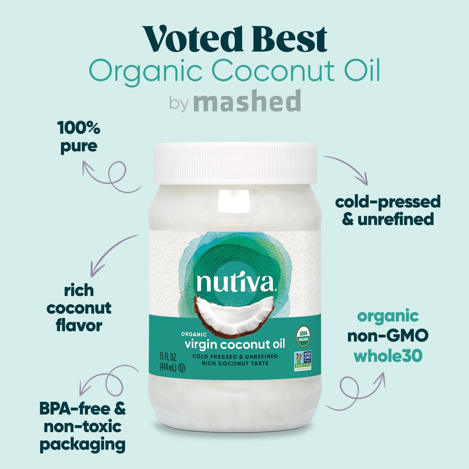 Organic, Cold-Pressed, Unrefined, Virgin Coconut Oil from Fresh, Non-Gmo, Sustainably Farmed Coconuts, 15 Fl Oz (Pack of 2)