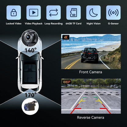 10.26” Wireless Apple Carplay Screen with Android Auto, 4K Dash Cam, Backup Camera, Bluetooth, GPS, Voice Control