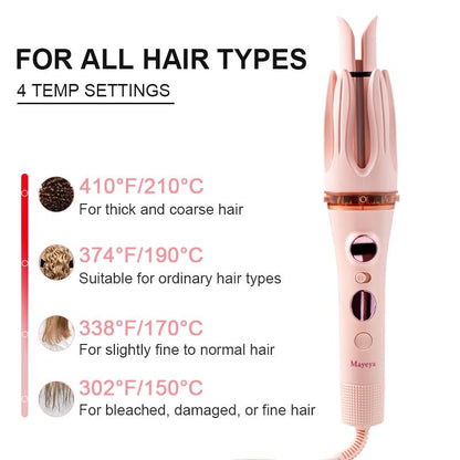 Mayeya Automatic Curling & Straightening Iron - Pink Multifunctional Styler with Dual Swivel & Anti-Iron Feature - Heat Free Hair Waver for Natural Waves - Travel Friendly Lazy Curling Tool