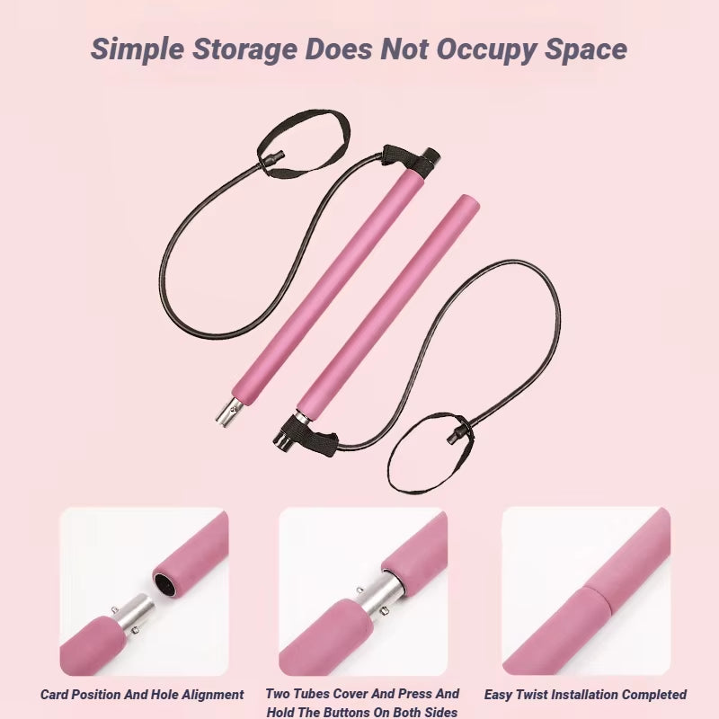 Portable Yoga Pilates Bar Stick with Resistance Band Muscle Toning Fitness Stretching Sports Body Workout Exercise Tension Rope
