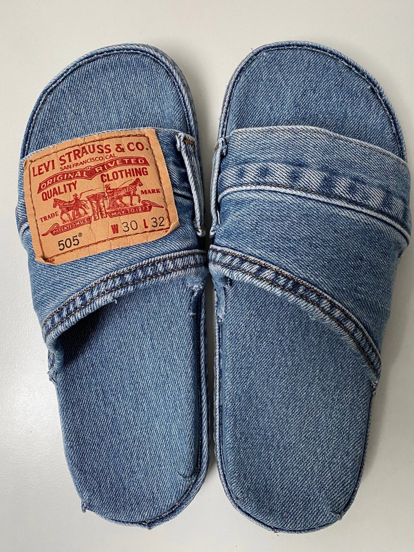 Denim Women's Cool Round Head Flat Slides Blue/Black