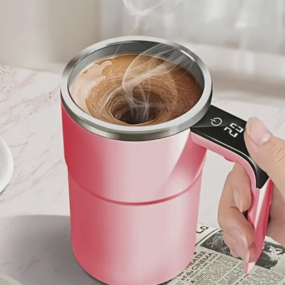 Intelligent coffee cup with lid, auto stirring & temperature display