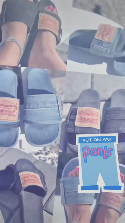 Denim Women's Cool Round Head Flat Slides Blue/Black